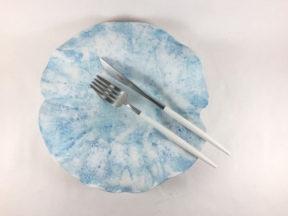 有田焼 李荘窯 Blue Moonロータスプレート(全青) 25cm (強化磁器)【25cm 中皿 大皿 変形皿 蓮の花型】