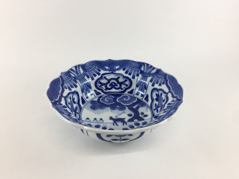有田焼 李荘窯 古染付鹿絵 輪花向付 14.5cm【鉢 小鉢 中鉢 14cm 15cm】
