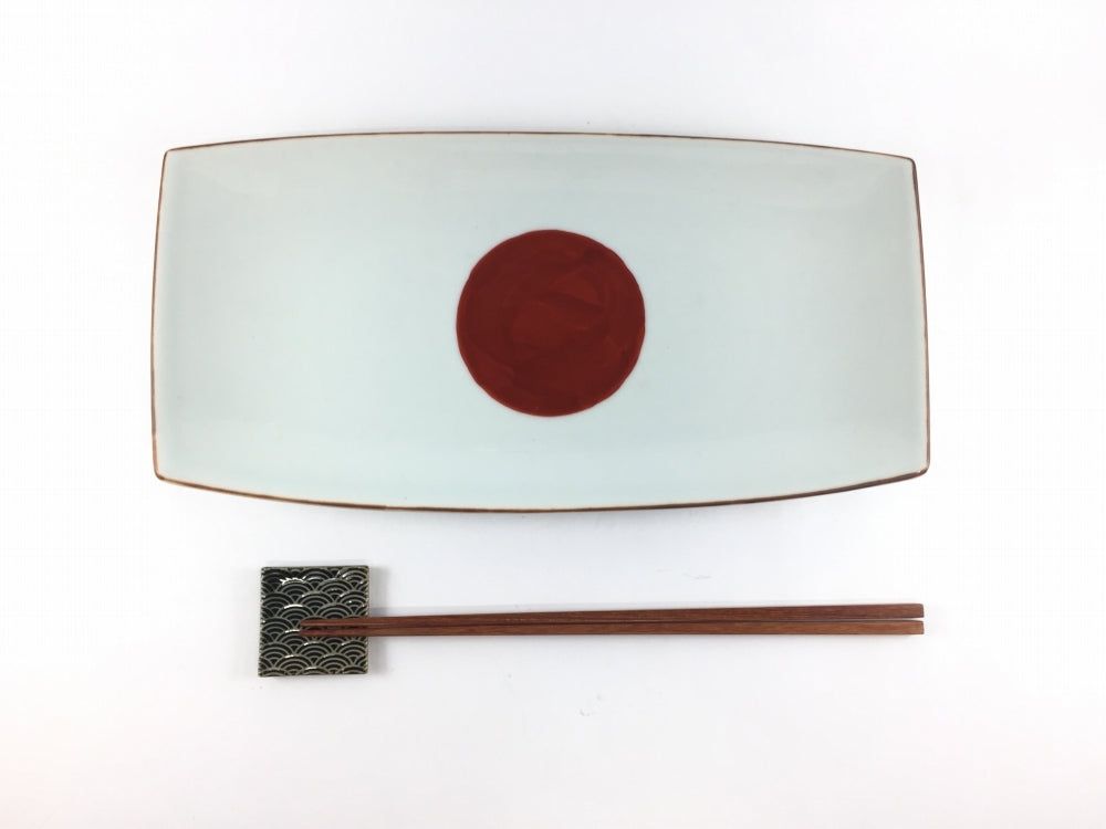 有田焼 長角9寸皿 日の出(赤) 28cm