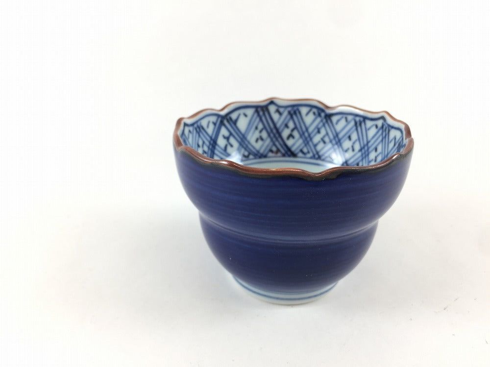 【訳あり品】 90cc桔梗小付(深藍.地紋) 7cm 波佐見焼【アウトレット】