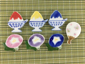 【メール便送料無料*日時指定不可*】有田焼 伯父山窯 箸置き かき氷 /朝顔 /うちわ【「かき氷(赤蜜/青蜜/黄蜜)」「アサガオ(青/紫/ピンク)」】【夏の風物詩 おもしろい はしおき 箸おき 陶器】