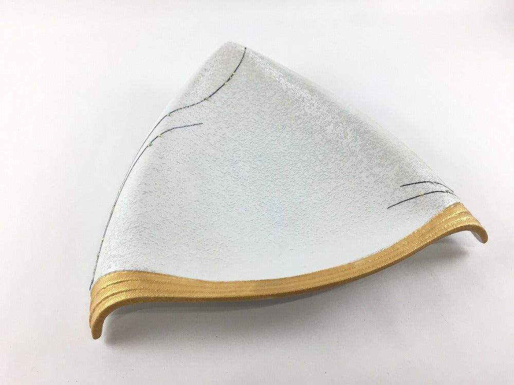 【訳あり品】三川内焼 22cm三角皿.ラスター裾金ビーズ紋 【アウトレット】