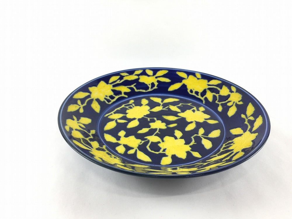 【訳あり品】有田焼 185彫刻丸皿.黄瑠璃 19cm 【アウトレット】