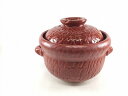 飛び鉋 耳付釜鍋(二重蓋) 3合/22cm 赤楽 有田焼 安楽窯【ごはん焚き鍋】【直火可】