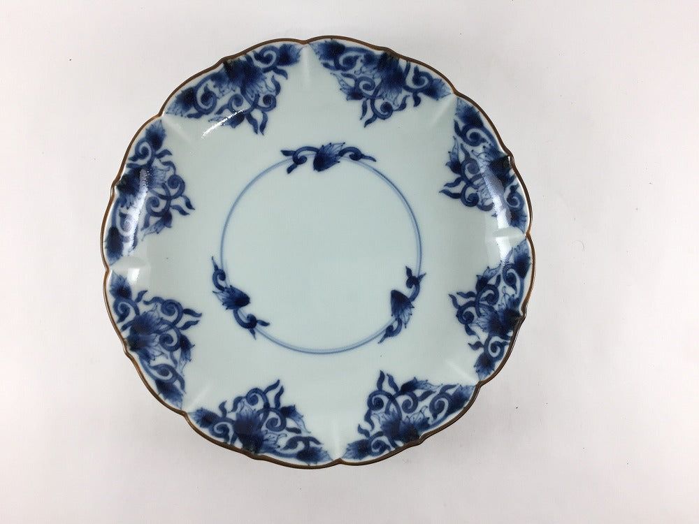 有田焼 宝泉窯 19cm桔梗皿 古染唐草【18.5cm 19cm 中皿 丸皿】