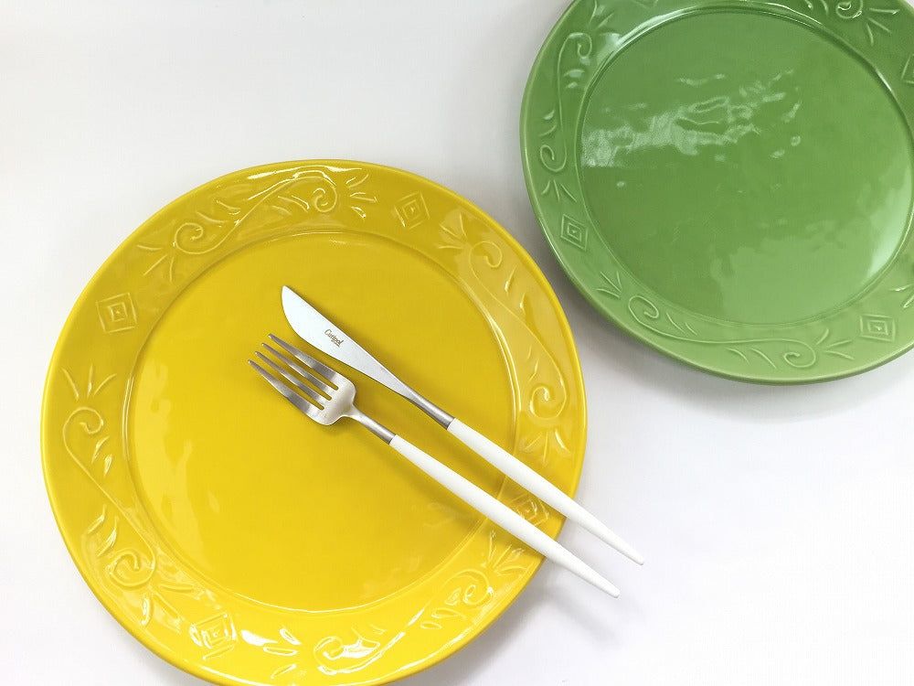 波佐見焼 隆泉陶器 ラグーサプレート(大) キイロ/ヒスイ【27cm 大皿 丸皿 プレート 平皿 カラフル 黄色 緑色】