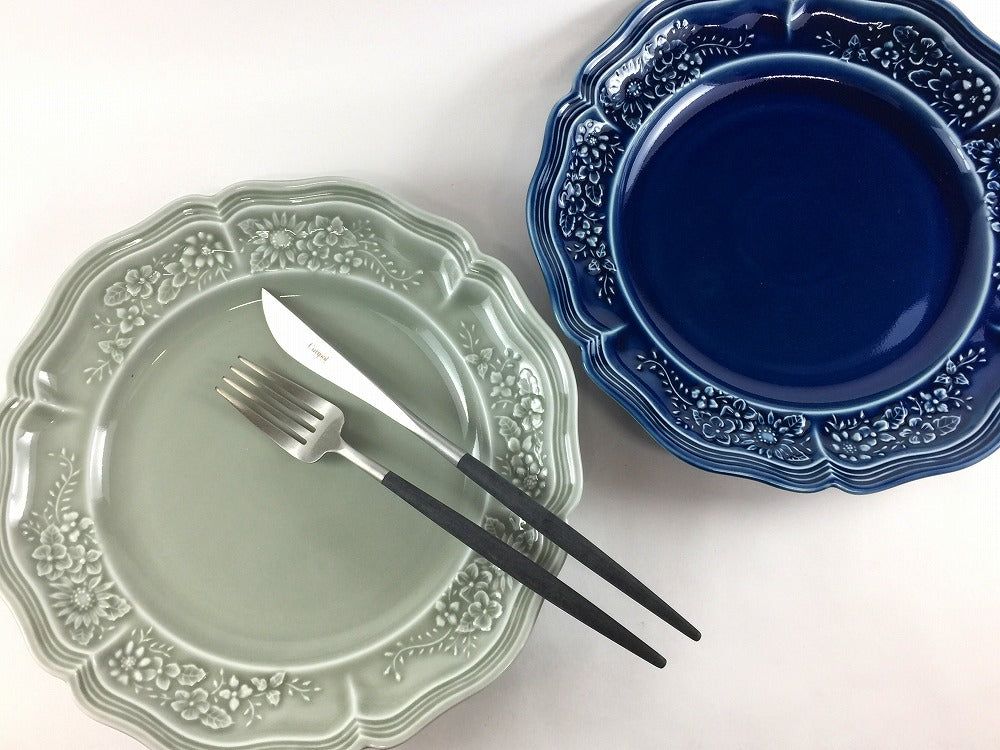 波佐見焼 翔芳窯 ombre de fleur ブーケプレートL (ロイヤルグレー/アズール)