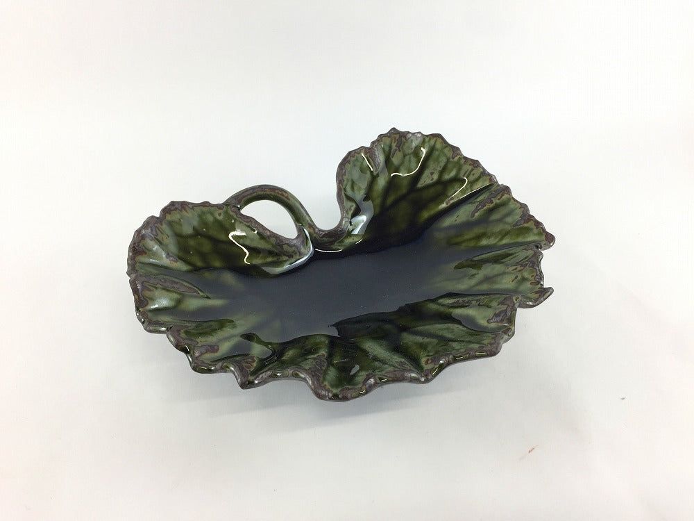 有田焼 福泉窯 ツワ型向付(小) 黒緑 17.5cm【お皿 小鉢 中鉢 つわの葉型 おしゃれ 刺身皿 お造り皿】