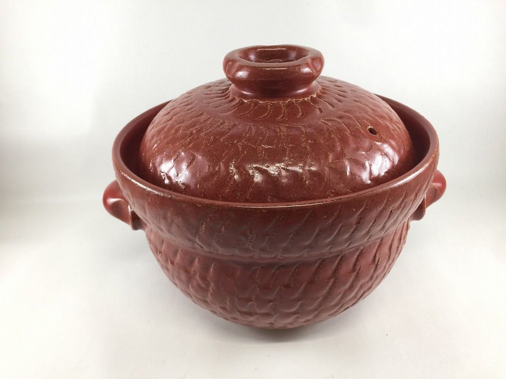 5合(二重蓋)飛び鉋釜鍋 赤楽 25cm 有田焼 安楽窯【直火可】【ご飯鍋/釜戸鍋/蓋もの/業務用食器】