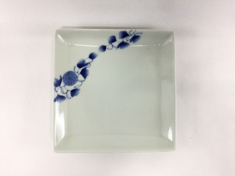 【訳あり品】有田焼 16cm角皿.藍帯唐花【アウトレット】