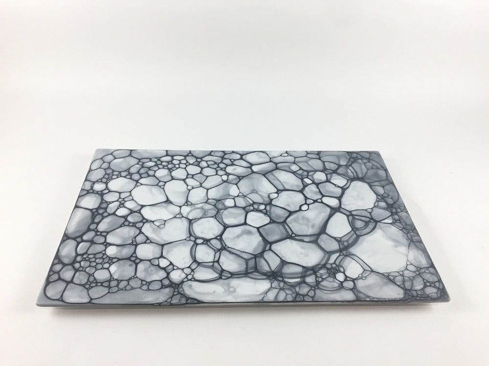 有田焼 やま平窯 グレー泡.長角プレート(24×15)【24cm 角皿 平皿 中皿】