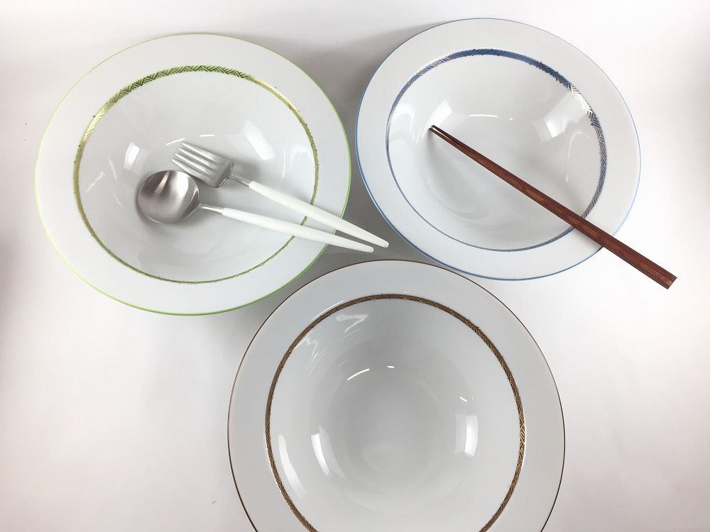 【訳あり品】有田焼 リム23.5cm鉢(緑金彩/ 青金彩/ 茶金彩)【アウトレット】