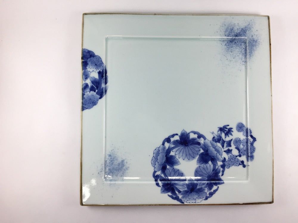 伊万里焼 瀬貞窯 28cm正角大皿.染付四君子【28cm 大皿 角皿 飾り皿/盛込皿/台皿/トレイ おしゃれ】