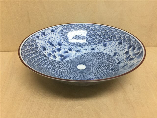 波佐見焼 高山窯 18cm平鉢.青海波流水【平鉢 中鉢 18cm 青海波文】