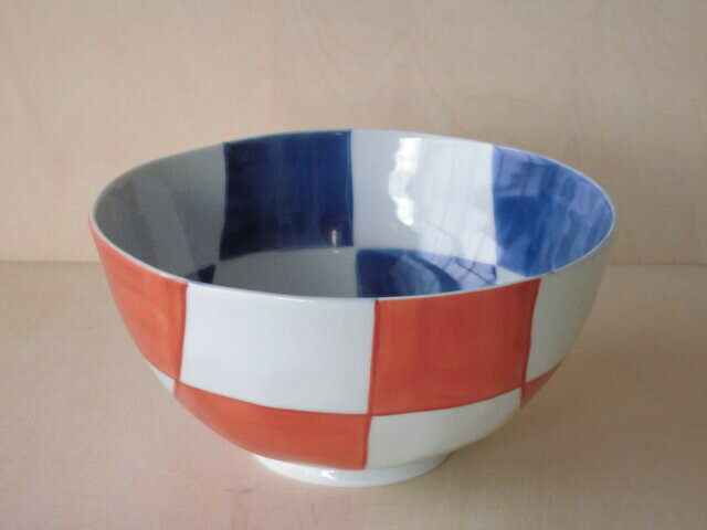 有田焼 伝平窯 17cmタタラ丼.藍朱幾何【飯碗 ご飯茶碗 丼 どんぶり】