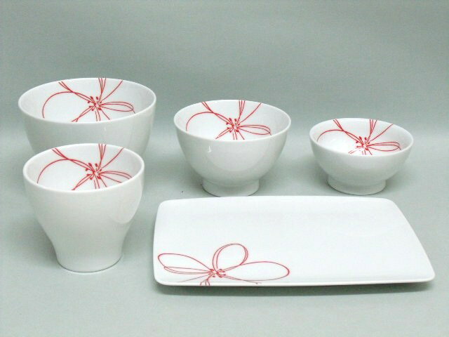 食器5点セット/赤花