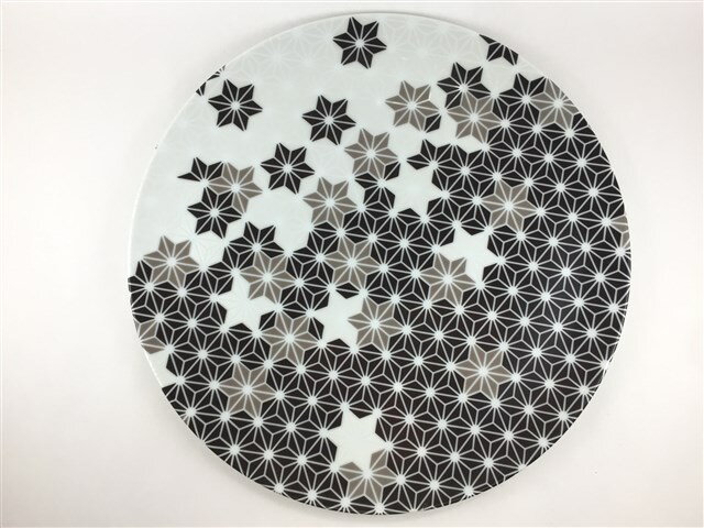 有田焼 幸楽窯 30cmラウンドプレート.星花(黒)【大皿 丸皿 30cm 黒色 星柄 花柄 和風】【錦黒花模様30cm丸プレート皿】