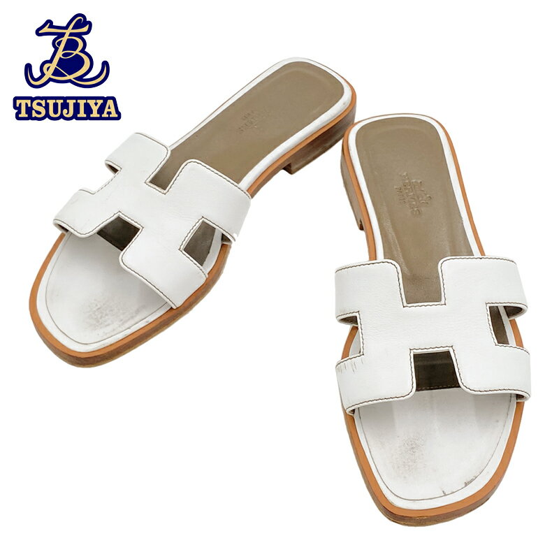 HERMES エルメスオラン　Hモチーフサンダル　白ボックスカーフサイズ36(23cm相当)中古B【辻屋質店A2403】【中古】【質屋出品】のサムネイル