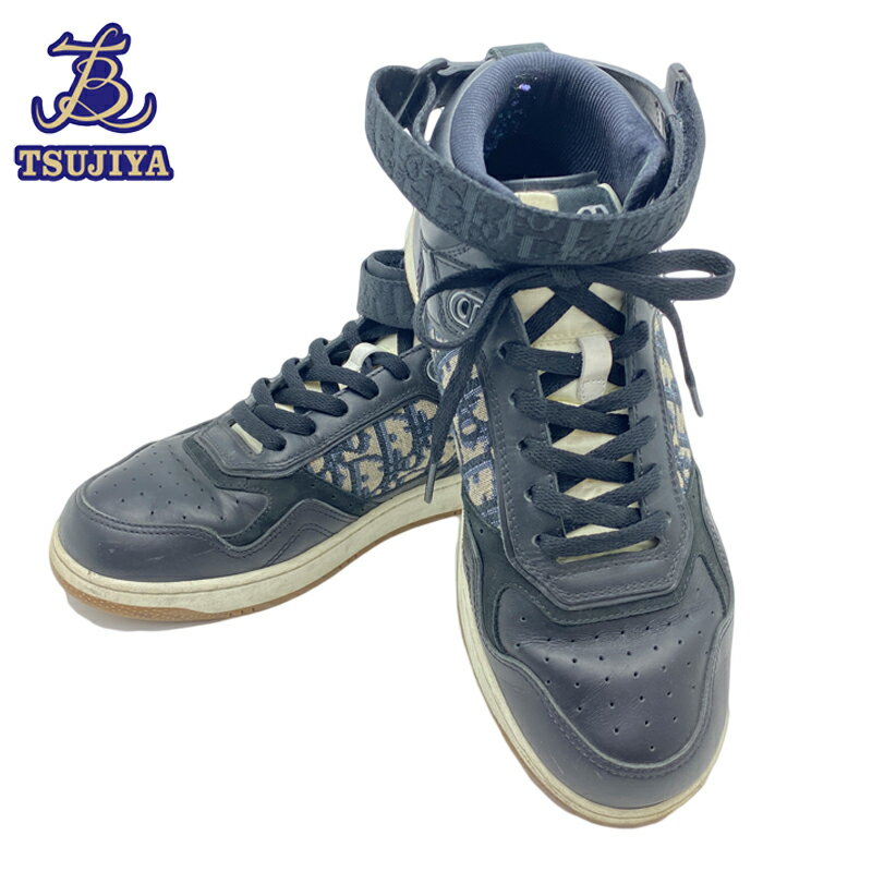 ◆大幅値下げ！◆ChristianDior ディオールオブリークハイカットスニーカーブラック×ホワイト系メンズ サイズ41(約27cm)中古AB【辻屋質店A2336】【中古】【質屋出品】