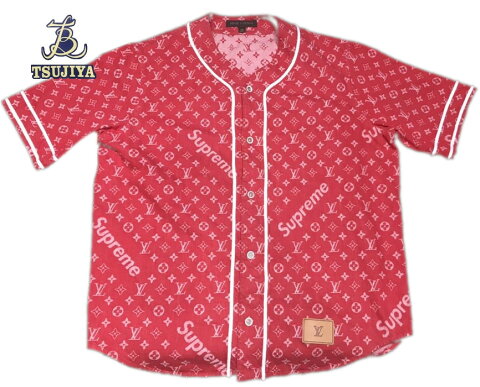 LouisVuittonルイヴィトンシュプリームベースボールシャツジャカードデニムJacquard Denim Baseball Jersey　XXL【辻屋質店A0360】【中古】【質屋出品】