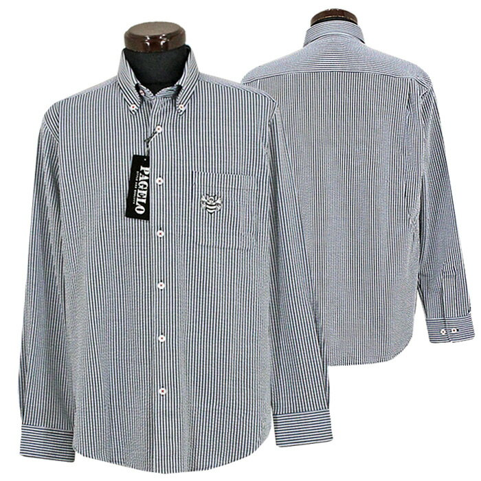 パジェロ_サッカー織ボタンダウンシャツ（白系）2024秋冬メンズファッションツルタ