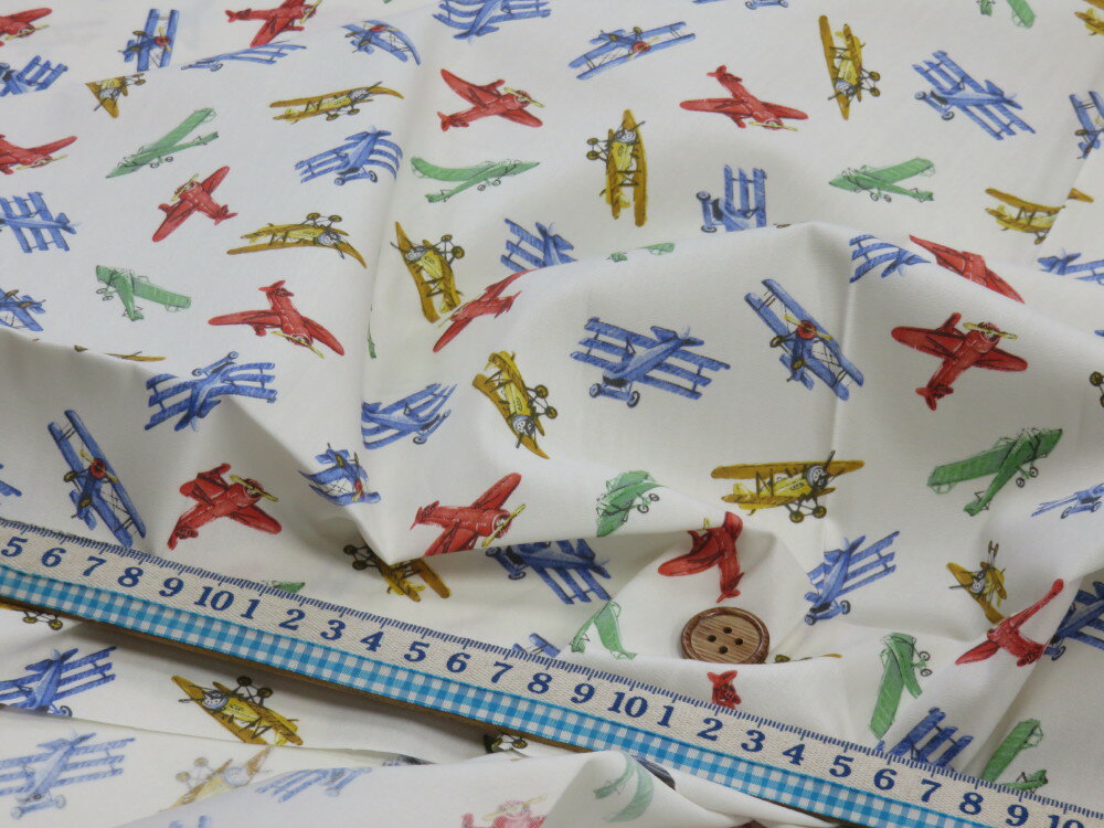 ライトプレーン飛行機 オフ ブロード生地 dou　【メール便3m可】 生地 布地 手芸 プリント生地