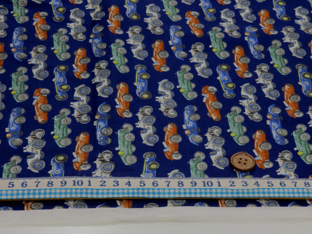 クラッシックカー ネイビー ブロード生地 dou　【メール便3m可】 くるま 自動車 生地 布地 手芸 プリント生地