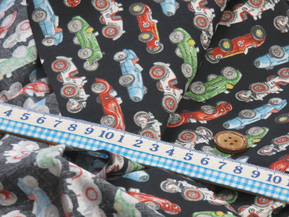 クラッシックカー ブラック ブロード生地 dou　【メール便3m可】 くるま 自動車 生地 布地 手芸 プリント生地