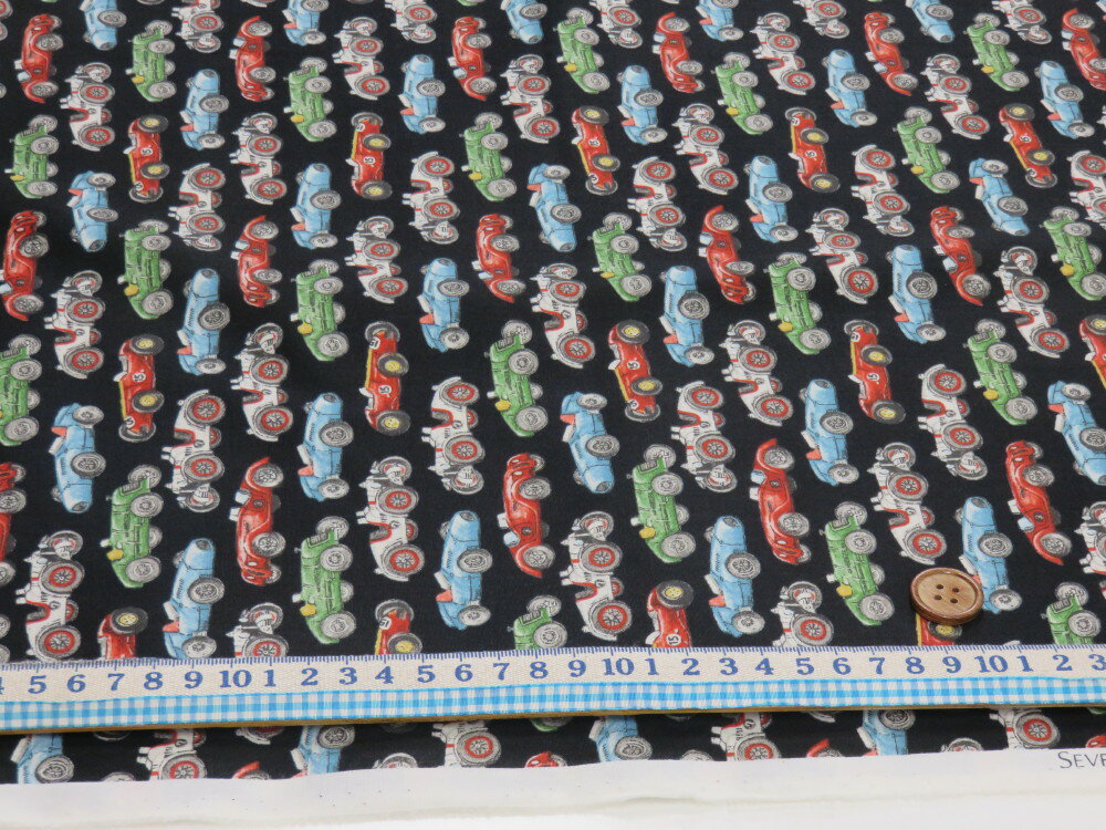 クラッシックカー ブラック ブロード生地 dou　【メール便3m可】 くるま 自動車 生地 布地 手芸 プリント生地