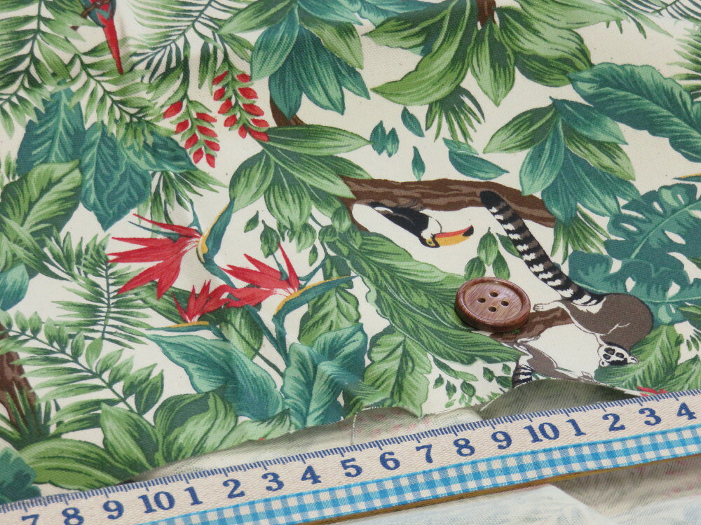 ハワイアン トロピカルアニマルズ キナリ オックス生地 dou　【メール便2m可】 花柄 南の島 雑貨 小物 布 入園入学 通園通学 キッズ 女の子 男の子 スモック レッスンバッグ シューズ入れ