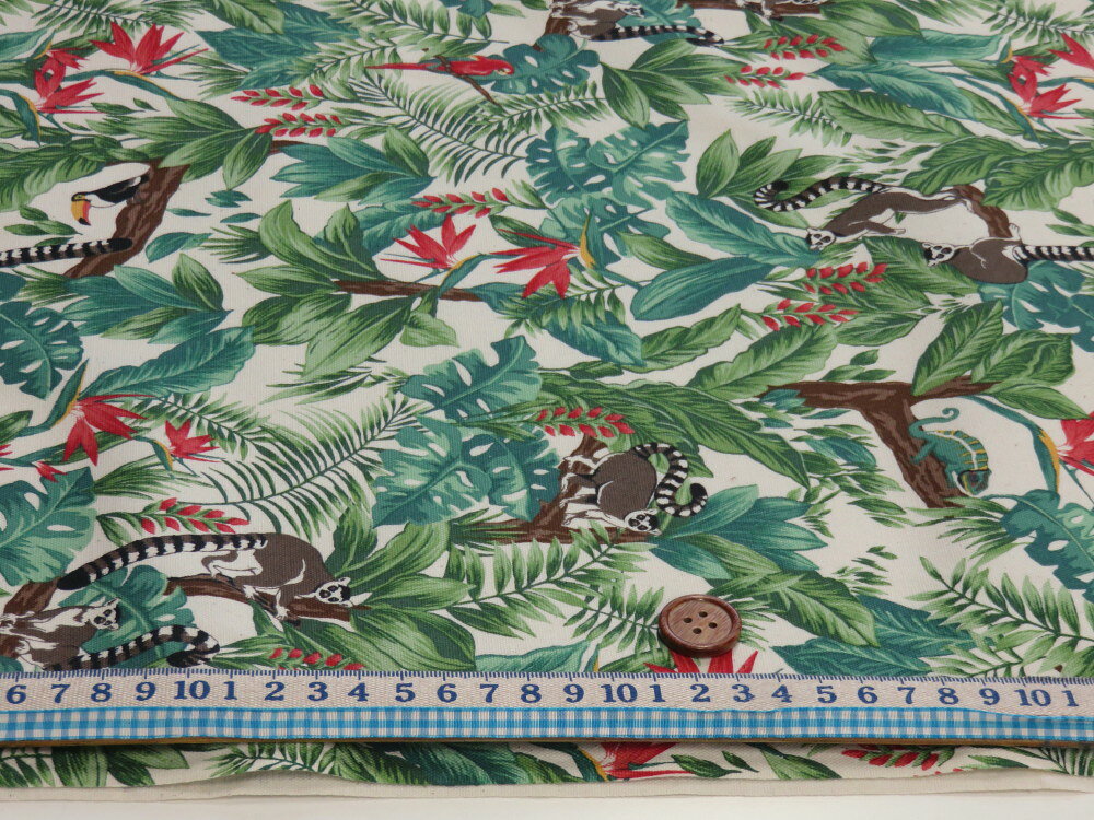 ハワイアン トロピカルアニマルズ キナリ オックス生地 dou　【メール便2m可】 花柄 南の島 雑貨 小物 布 入園入学 通園通学 キッズ 女の子 男の子 スモック レッスンバッグ シューズ入れ