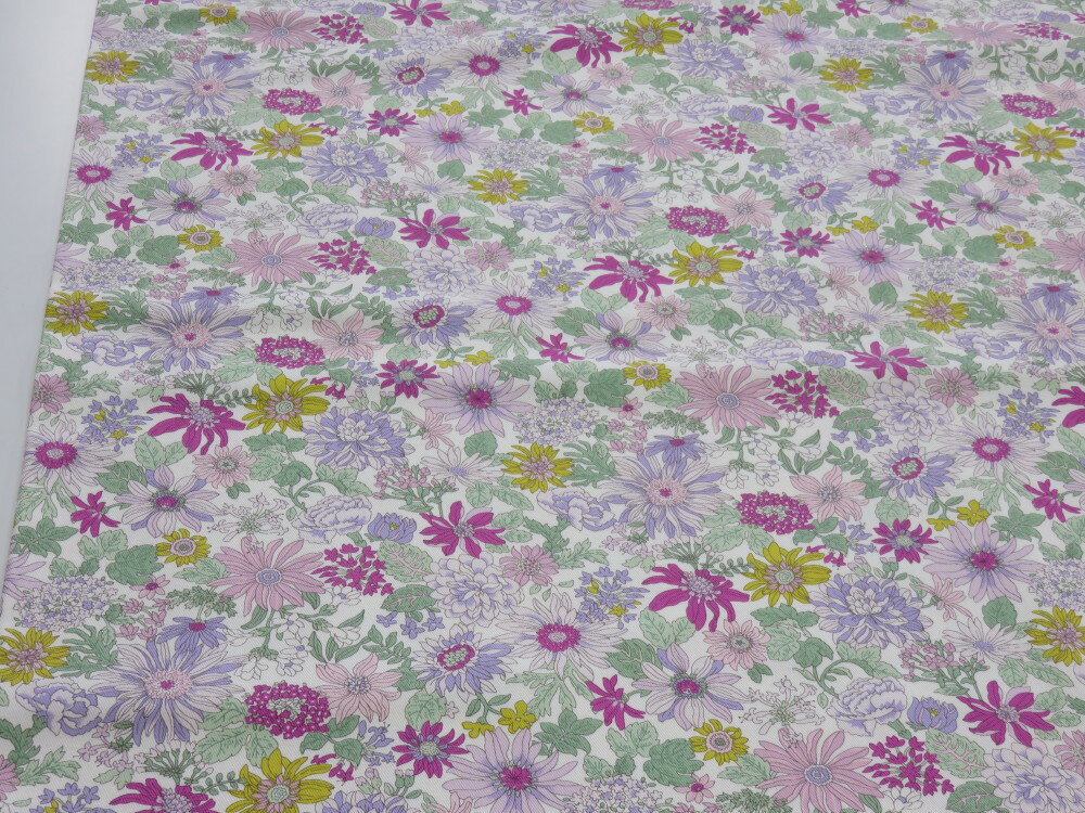 英国風花柄 オフ×パープル ツイル生地 dou 【メール便2m可】 コットンこばやし 生地 布地 綿 コットン 手作り 手芸 ハンドメイド 入園 入学 男の子 女の子