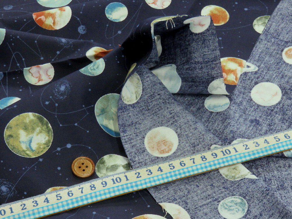 惑星 ネイビー シーチング生地 dou【メール便3m可】 星座 宇宙 スター コスモ 星 布地 手芸 プリント生地