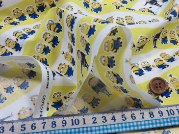 minions ミニオンズ ボーダー イエロー シーチング生地 【メール便3m可】キャラクター 生地 布地 手芸 プリント生地 素敵 かわいい スモック レッスンバッグ シューズ入れ 体操着入れ 巾着袋 布団シーツ 入園 男の子