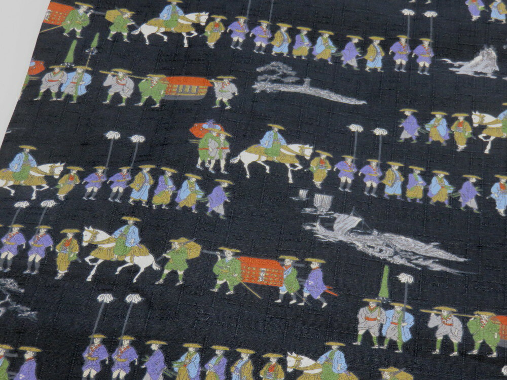 サザンクロス 和柄ドビー 浮世絵 大名行列 ブラック　【メール便2m可】 生地 布地 プリント生地 浴衣 ゆかた 着物 作務衣 よさこい衣装 ステテコ じんべえ
