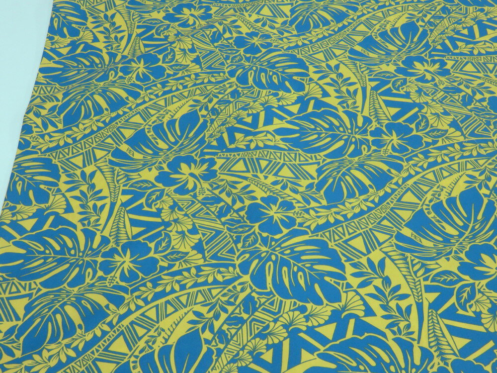 T/Cブロード ハワイアン イエロー dou【メール便3m可】 生地 布地 ハワイアン フラダンス 衣装 ムームー アロハ ノーアイロン