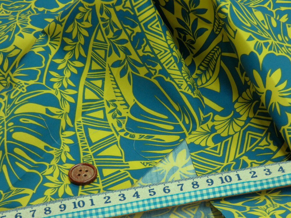 T/Cブロード ハワイアン イエロー dou【メール便3m可】 生地 布地 ハワイアン フラダンス 衣装 ムームー アロハ ノーアイロン