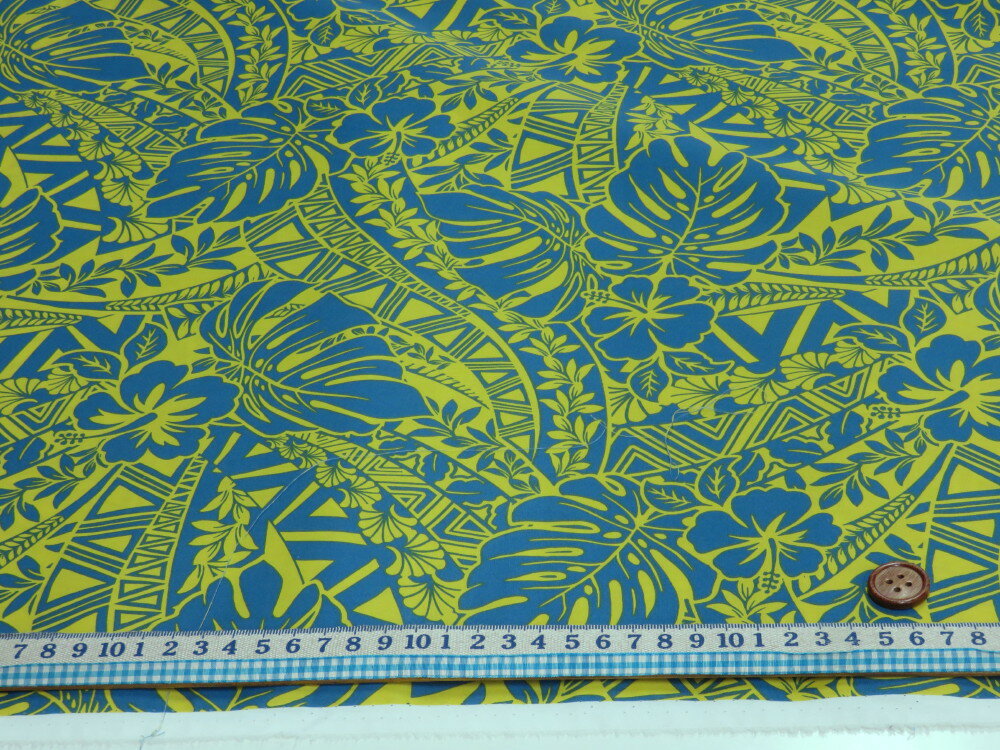 T/Cブロード ハワイアン イエロー dou【メール便3m可】 生地 布地 ハワイアン フラダンス 衣装 ムームー アロハ ノーアイロン