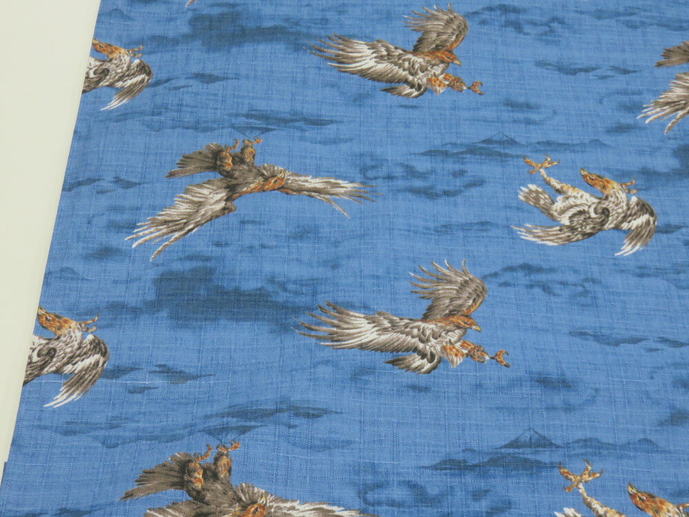 サザンクロス 和柄ドビー 鷹タカ ブルー　【メール便2m可】 花柄 生地 布地 プリント生地 浴衣 ゆかた 着物 作務衣 よさこい衣装 ステテコ じんべえ