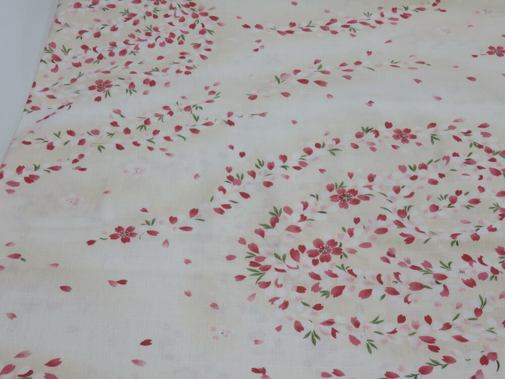 サザンクロス 和柄ドビー ぼかし桜川文様 うすいベージュ dou　【メール便2m可】さくら 花柄 生地 布地 プリント生地 浴衣 ゆかた 着物 作務衣 よさこい衣装 ステテコ じんべえ