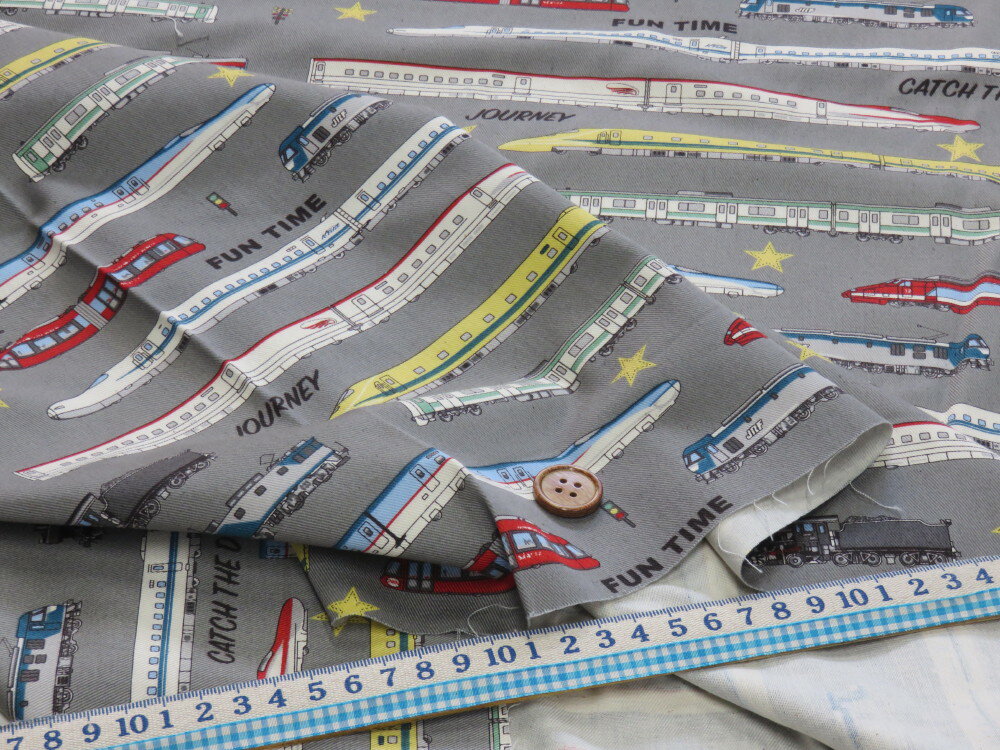 シンカンセン グレー ツイル生地 dou　【メール便2m可】 コットンこばやし 新幹線 トレイン 列車 JR 電車 生地 布地 綿 コットン 手作り 手芸 ハンドメイド 入園 入学 男の子