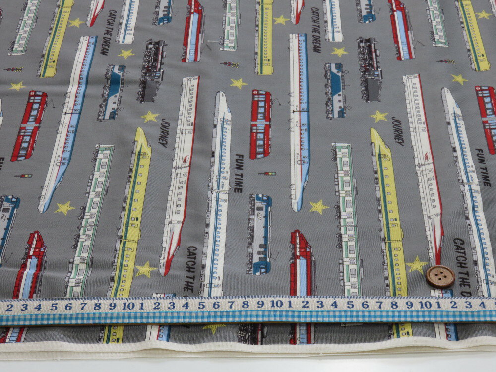 シンカンセン グレー ツイル生地 dou　【メール便2m可】 コットンこばやし 新幹線 トレイン 列車 JR 電車 生地 布地 綿 コットン 手作り 手芸 ハンドメイド 入園 入学 男の子