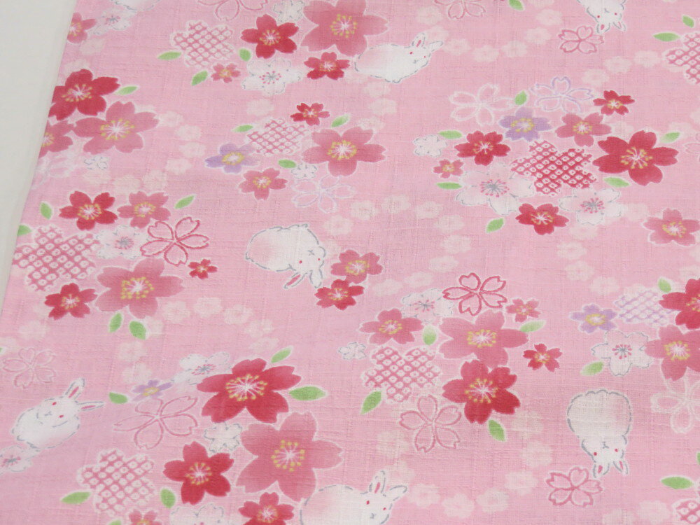 サザンクロス 和柄ドビー 桜うさぎ さくら ピンク　【メール便2m可】 花柄 生地 布地 プリント生地 浴衣 ゆかた 着物 作務衣 よさこい衣装 ステテコ じんべえ