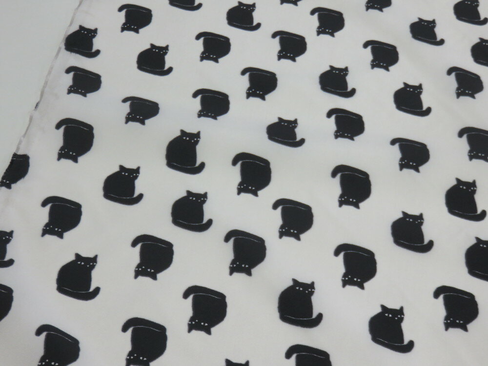 ナイロンオックス キヤットねこ オフ dou 【メール便3m可】 生地 布地 プリント生地 ソーイング 手芸