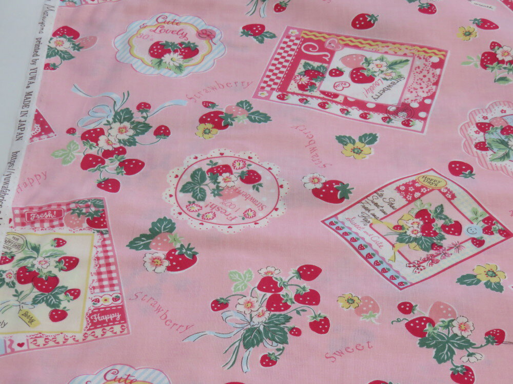 松山敦子 シャーテイング ストロベリーカード ピンク【メール便3m可】 生地 布地 布 コットン 綿 服地 YUWA 有輪 ユーワ パッチワーク