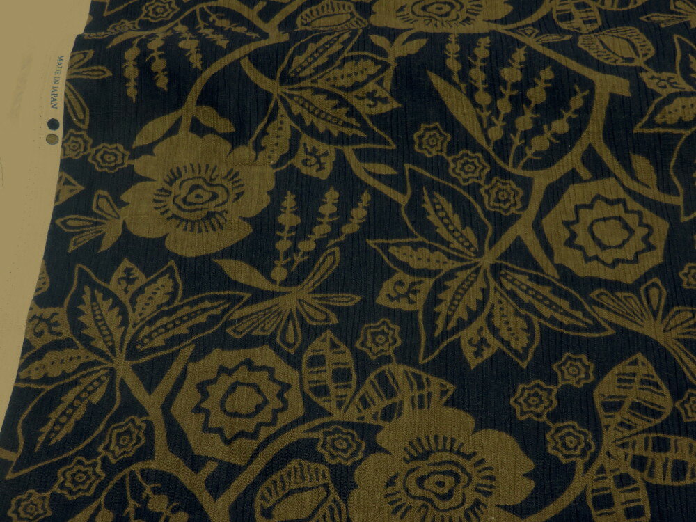 高島ちぢみ 花柄 ブラウン 　【メール便2m可】 チヂミ クール 生地 布地 パジャマ シャツ 浴衣 ゆかた ..