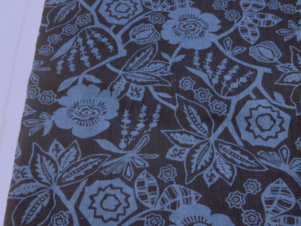 高島ちぢみ 花柄 ブルー【メール便2m可】 チヂミ クール 生地 布地 パジャマ シャツ 浴衣 ゆかた ジン..