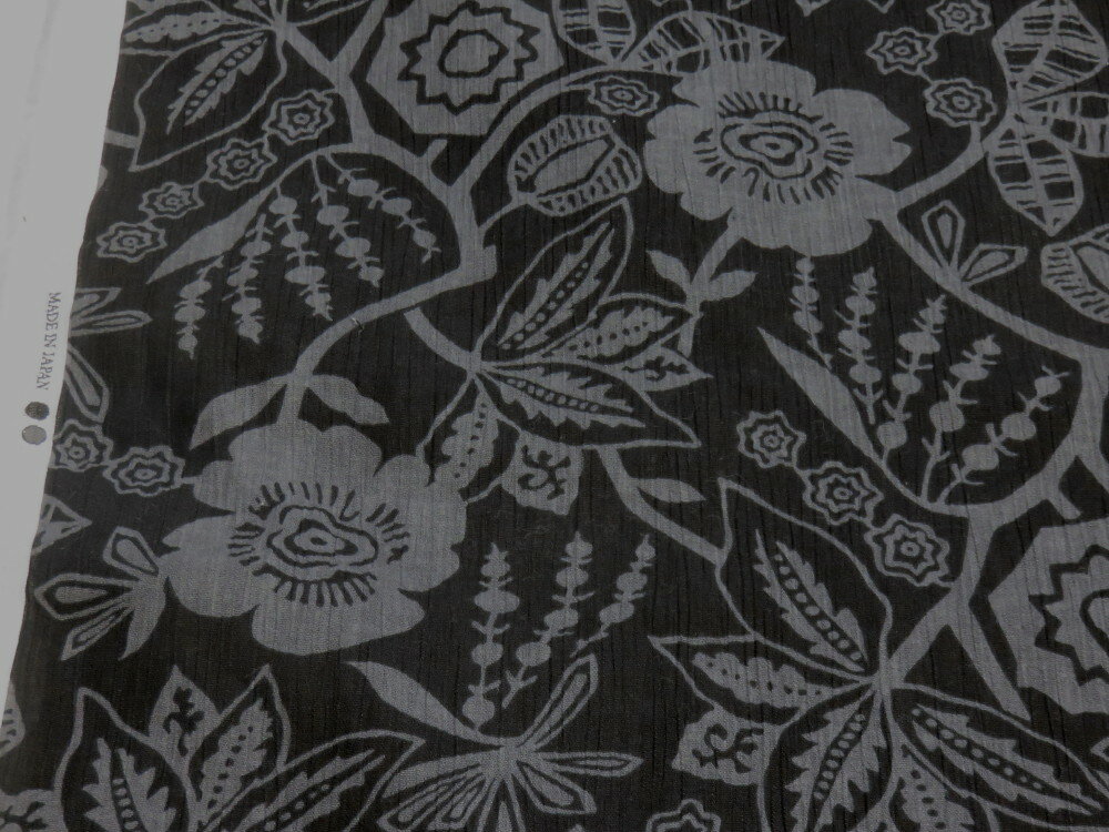 高島ちぢみ 花柄 グレー【メール便2m可】 チヂミ クール 生地 布地 パジャマ シャツ 浴衣 ゆかた ジン..