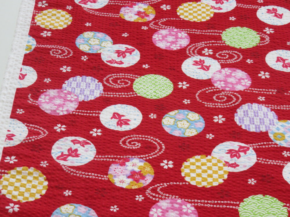 リップル 水玉金魚 レッド【メール便2m可】 生地 布地 浴衣 ゆかた ジンベイ 甚平 ブラウス シャツ ステテコ パジャマ シャツ ワンピース サマー 涼しい