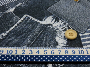 デニムポケットパッチランダム ブラック オックス生地 【メール便2m可】ジーンズ 生地 布地 綿 コットン 手作り 手芸 ハンドメイド 入園 入学